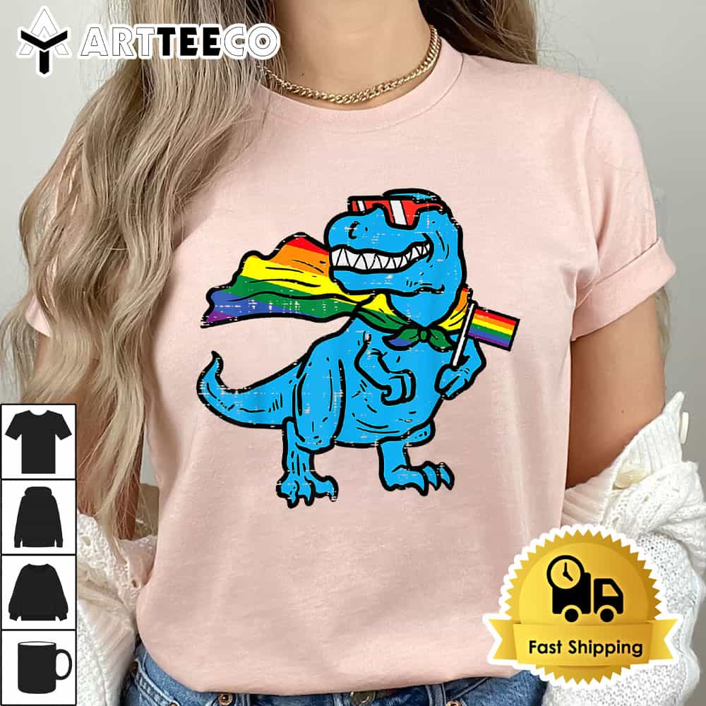 Gay Pride Dino Trex Rainbow Flag Lgbt Ally Boys Kids Toddler T Shirt1