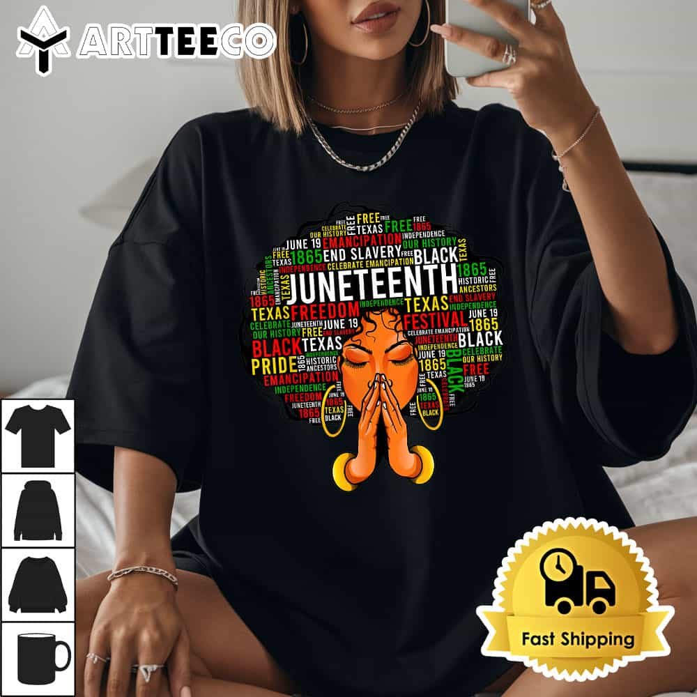 Juneteenth Melanin Black Women Natural Hair Afro Word Art T Shirt1