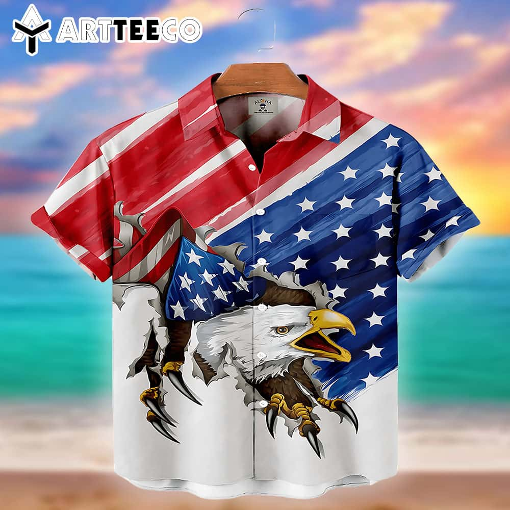 American Flag Casual Loose Mens Short Sleeve Trendy Hawaiian Shirt 4th Of July Trendy Hawaiian Shirt For Men