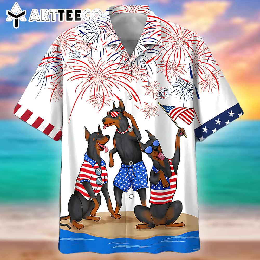 Dobermann Trendy Hawaiian Shirts Independence Day Is Coming Usa Patriotic Trendy Hawaiian Shirt