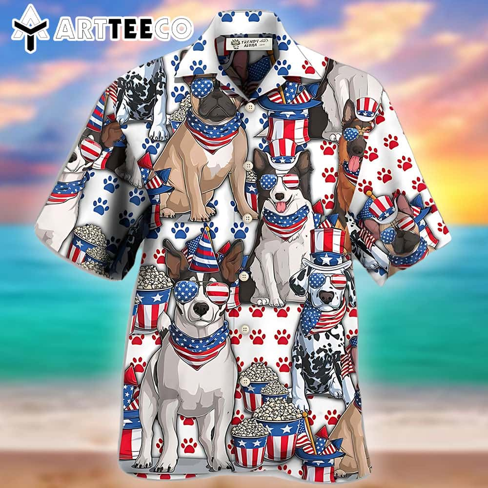 Dog Breed Smileling Independence Day Dogs Hawaiian Shirt