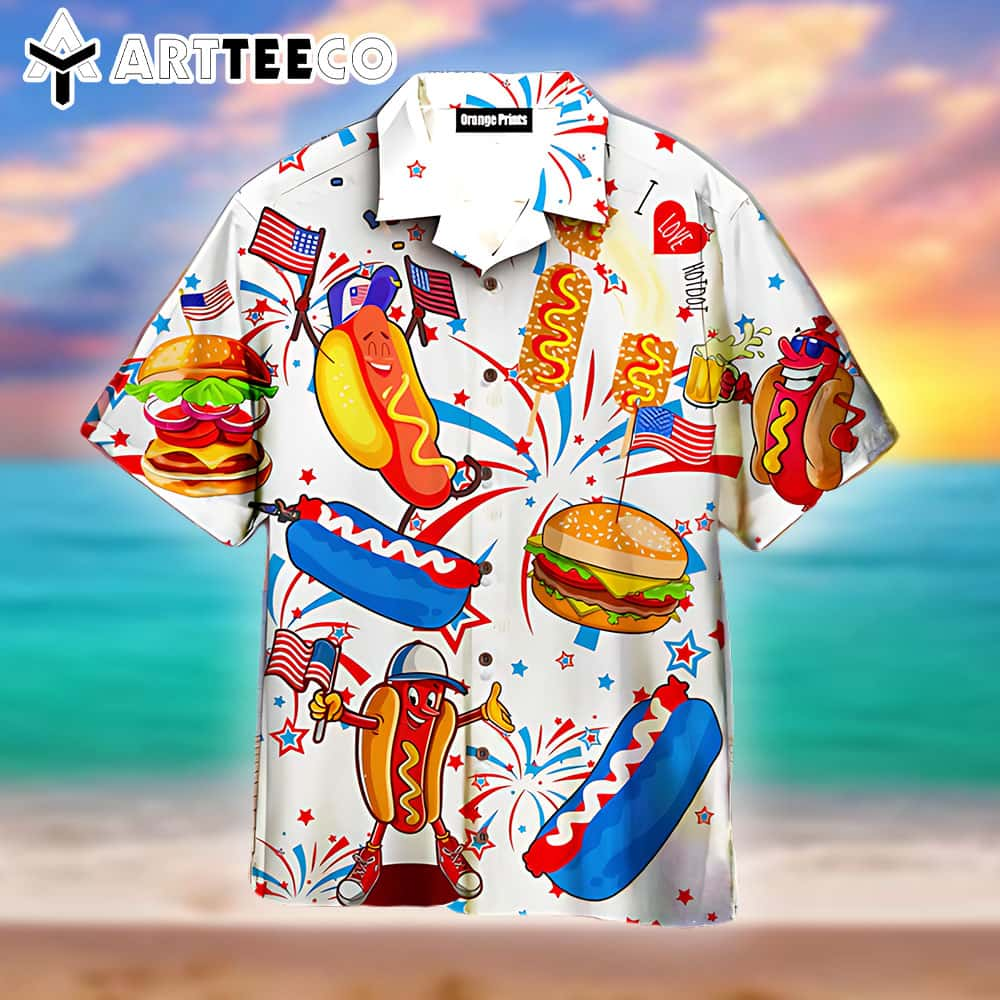 Funny American Hot Dog Food 4th Of July Independence Day Trendy Hawaiian Shirt