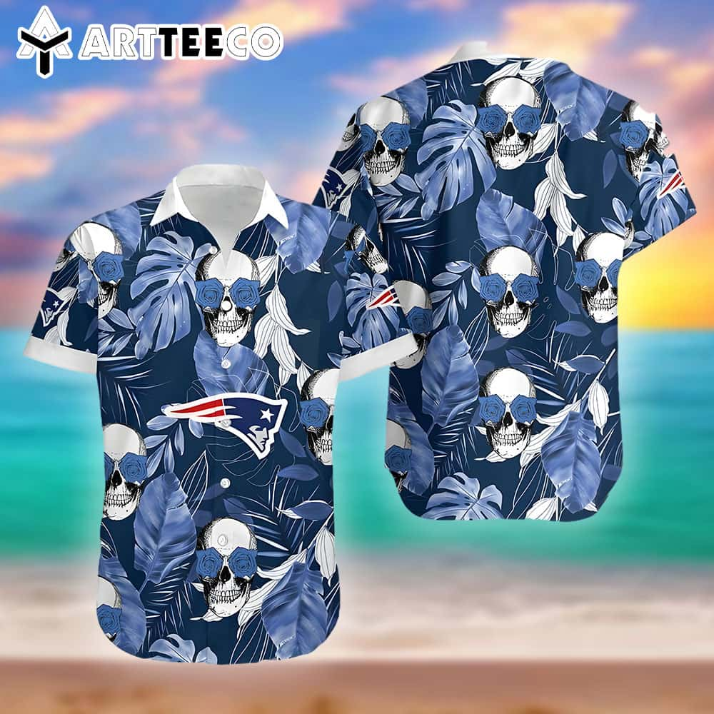 New England Patriots Coconut Leaves And Skulls Hawaiian Shirt And Shorts