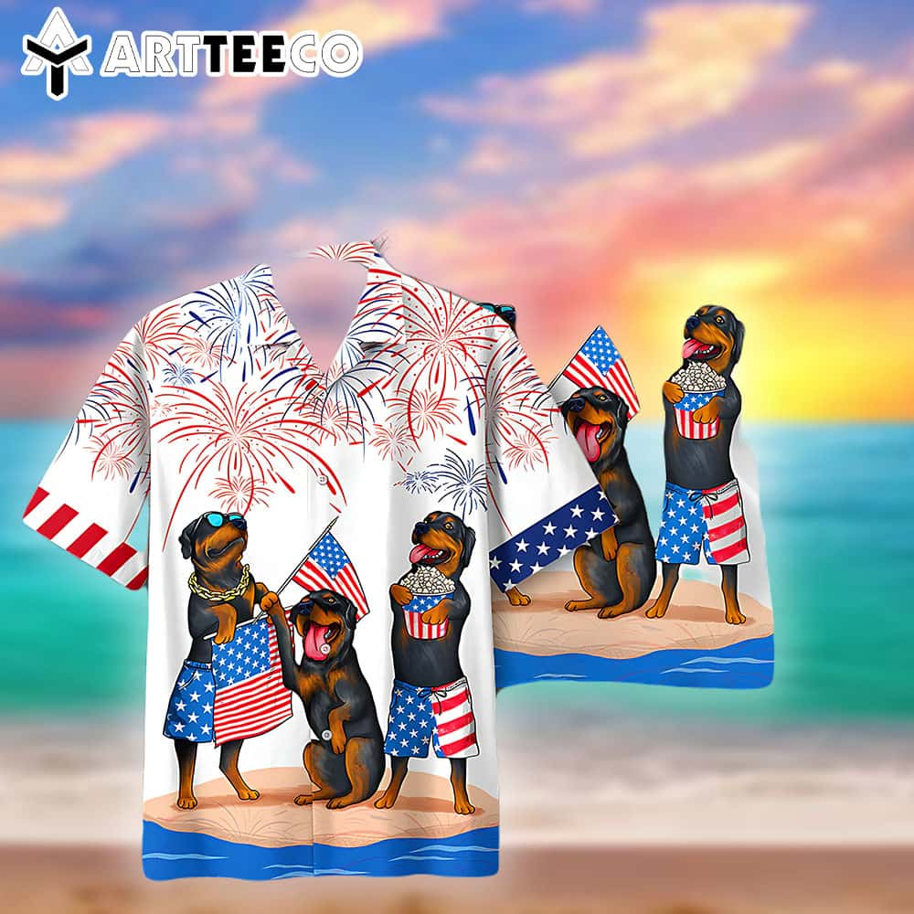 Rottweiler Trendy Hawaiian Shirts Independence Day Is Coming Usa Patriotic Trendy Hawaiian Shirt