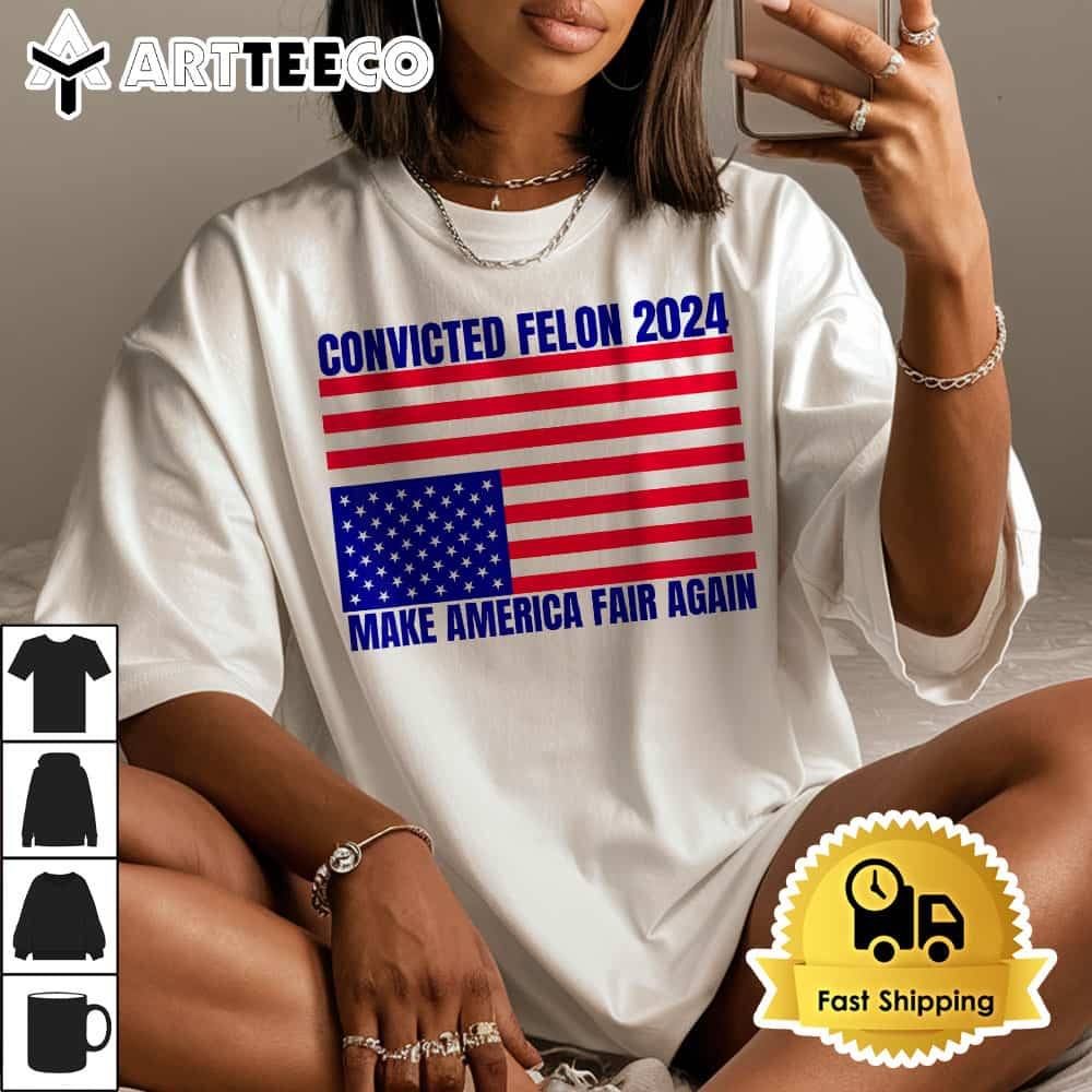 Trump 2024 Convicted Felon American Flag Distress T Shirt1