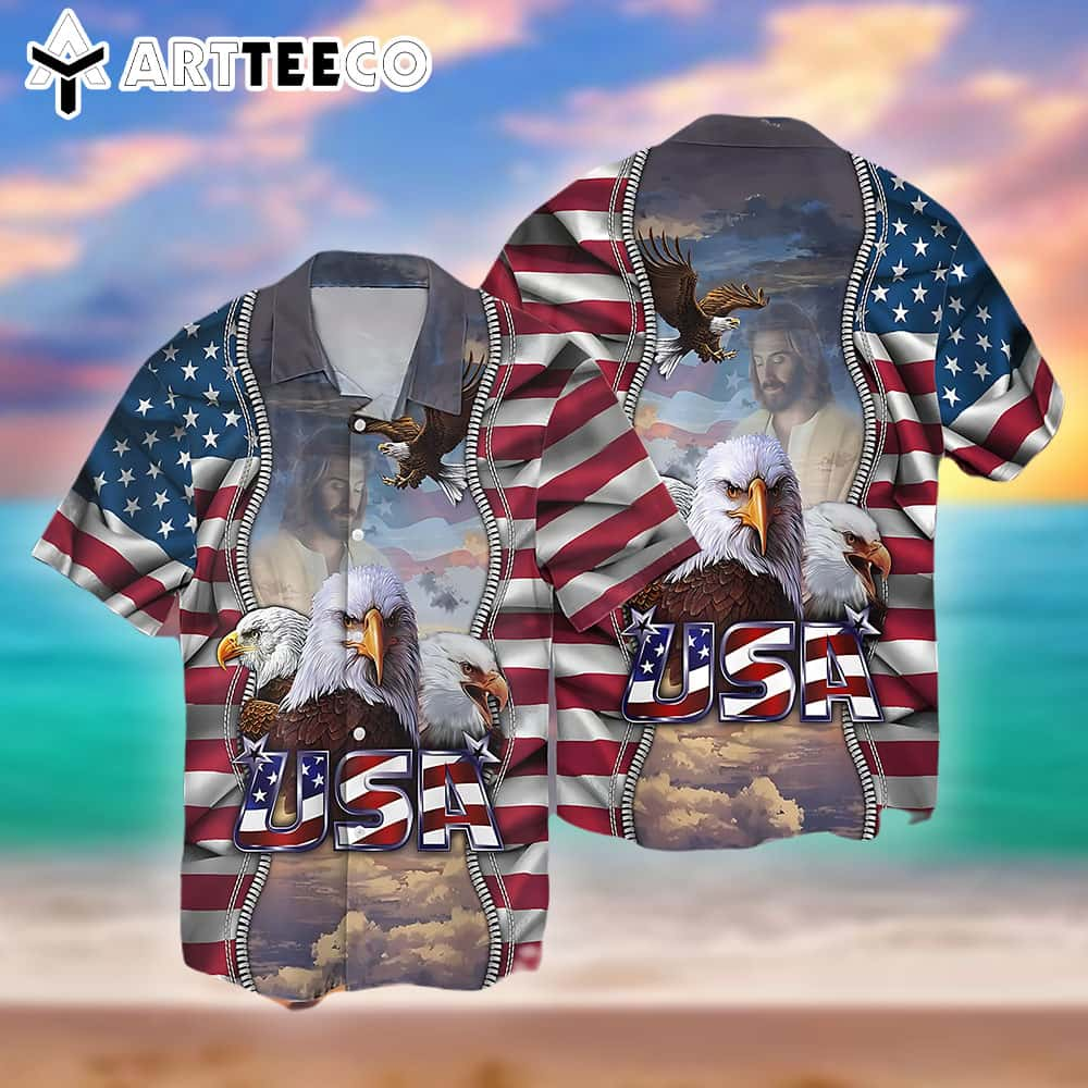 United States Independence Day Eagles God Blessing All 3d Printed Hawaiian Shirt