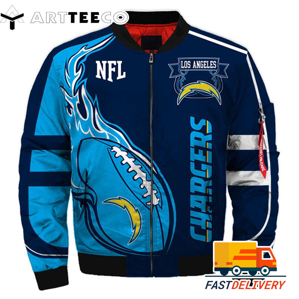 Los Angeles Chargers Bomber Jacket Fire Balls Style Winter Coat For Men1