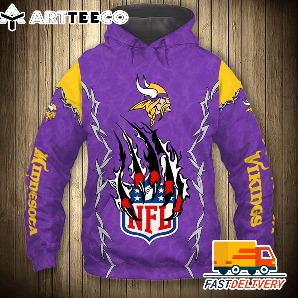 Minnesota Vikings Style Monster Claws 3D Shirt Unique gifts For Fans All Over Print