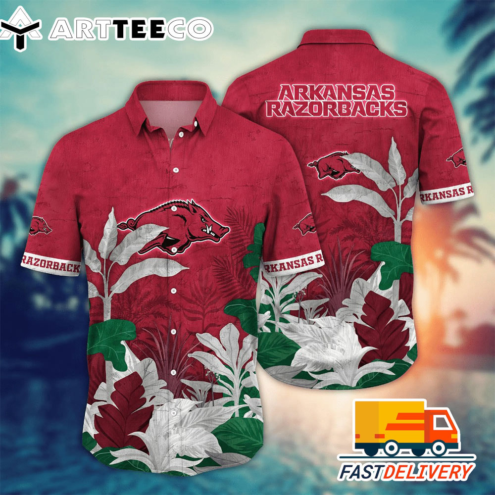 NCAA Arkansas Razorbacks Hawaiian Shirt Tree Tropical Gift For Fans Football Lover