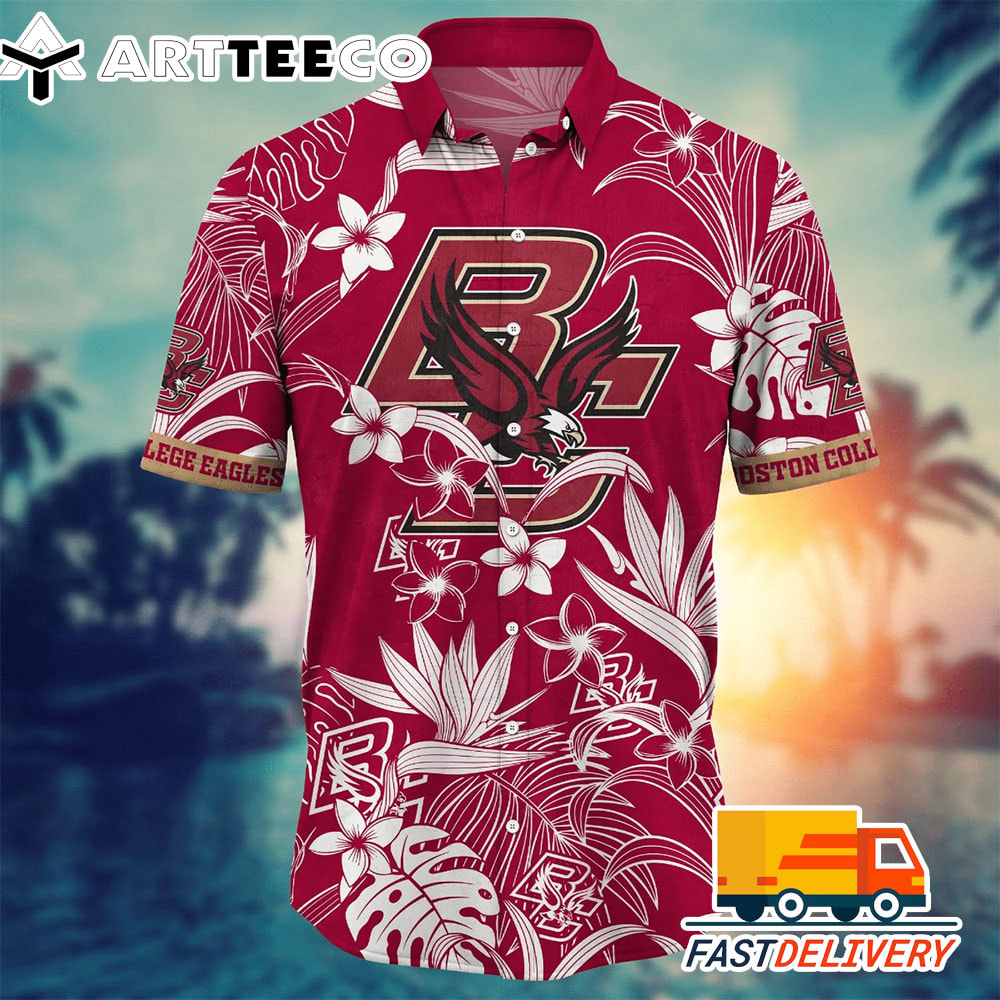 NCAA Boston College Eagles Hawaiian Shirt Tropical Flower Gift For Fans Football Lover