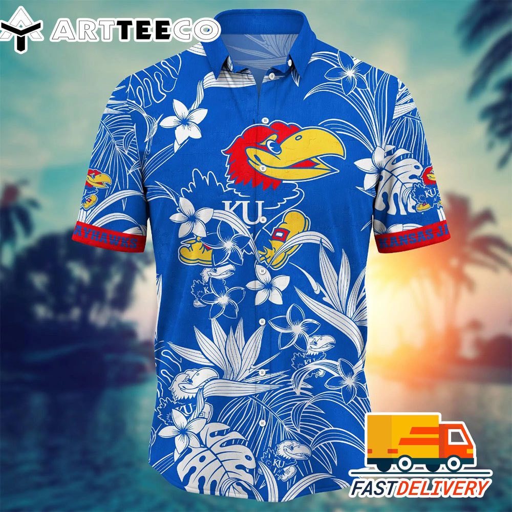 NCAA Kansas Jayhawks Hawaiian Shirt Tropical Flower Gift For Fans Football Lover