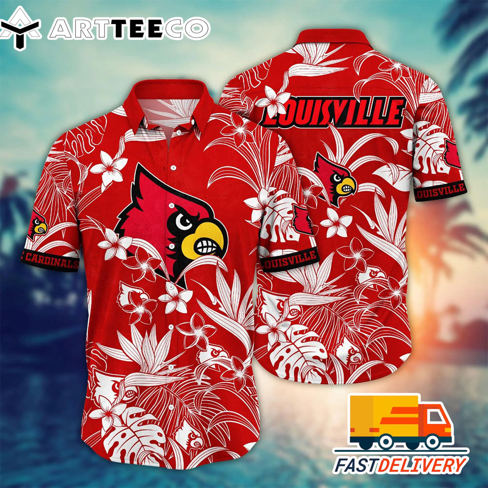 NCAA Louisville Cardinals Hawaiian Shirt Tropical Flower Gift For Fans Football Lover