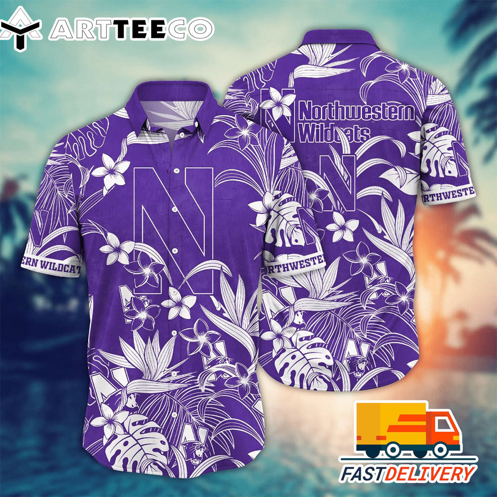 NCAA Northwestern Wildcats Hawaiian Shirt Tropical Flower Gift For Fans Football Lover