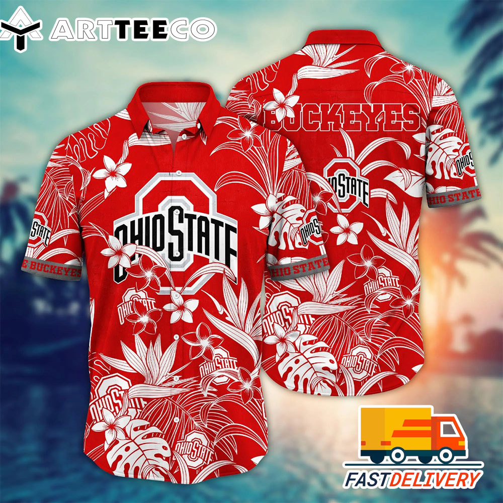 NCAA Ohio State Buckeyes Hawaiian Shirt Tropical Flower Gift For Fans Football Lover