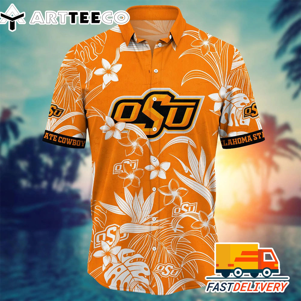 NCAA Oklahoma State Cowboys Hawaiian Shirt Tropical Flower Gift For Fans Football Lover