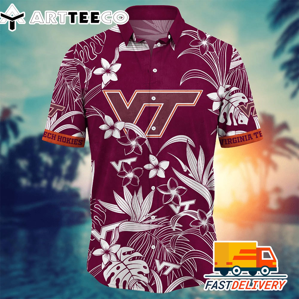 NCAA Virginia Tech Hokies Hawaiian Shirt Tropical Flower Gift For Fans Football Lover