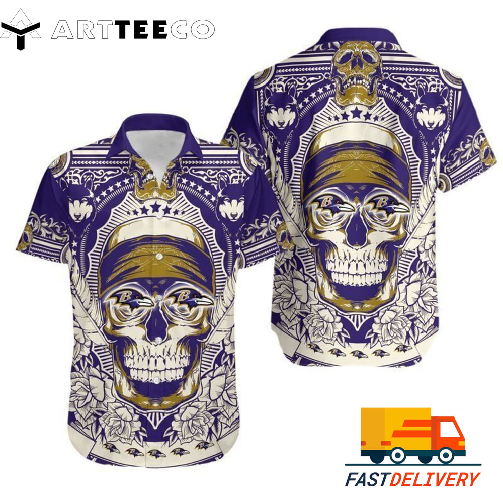 NFL Baltimore Ravens Hawaiian Shirt Style Ultra Skulls Gift For Fans Football Lover