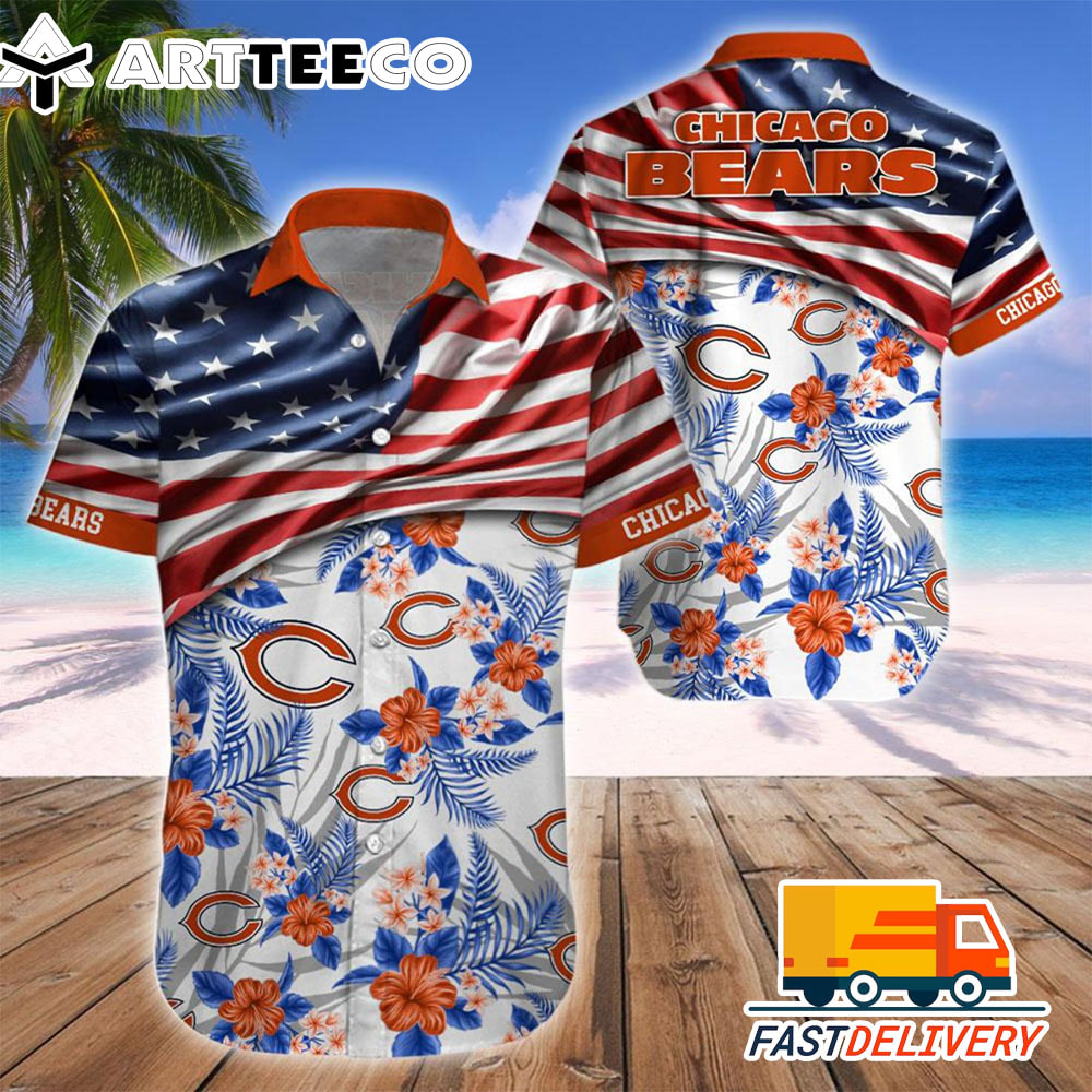 NFL Chicago Bears Hawaiian Shirt Flag Us Style Gift For Fans Football Lover