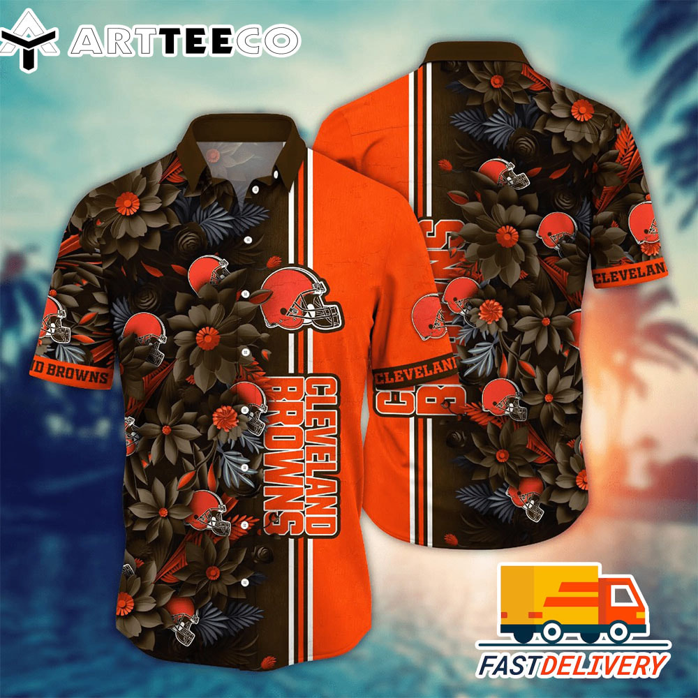 NFL Cleveland Browns Hawaiian Shirt Tropical Flower Gift For Fans Football Lover