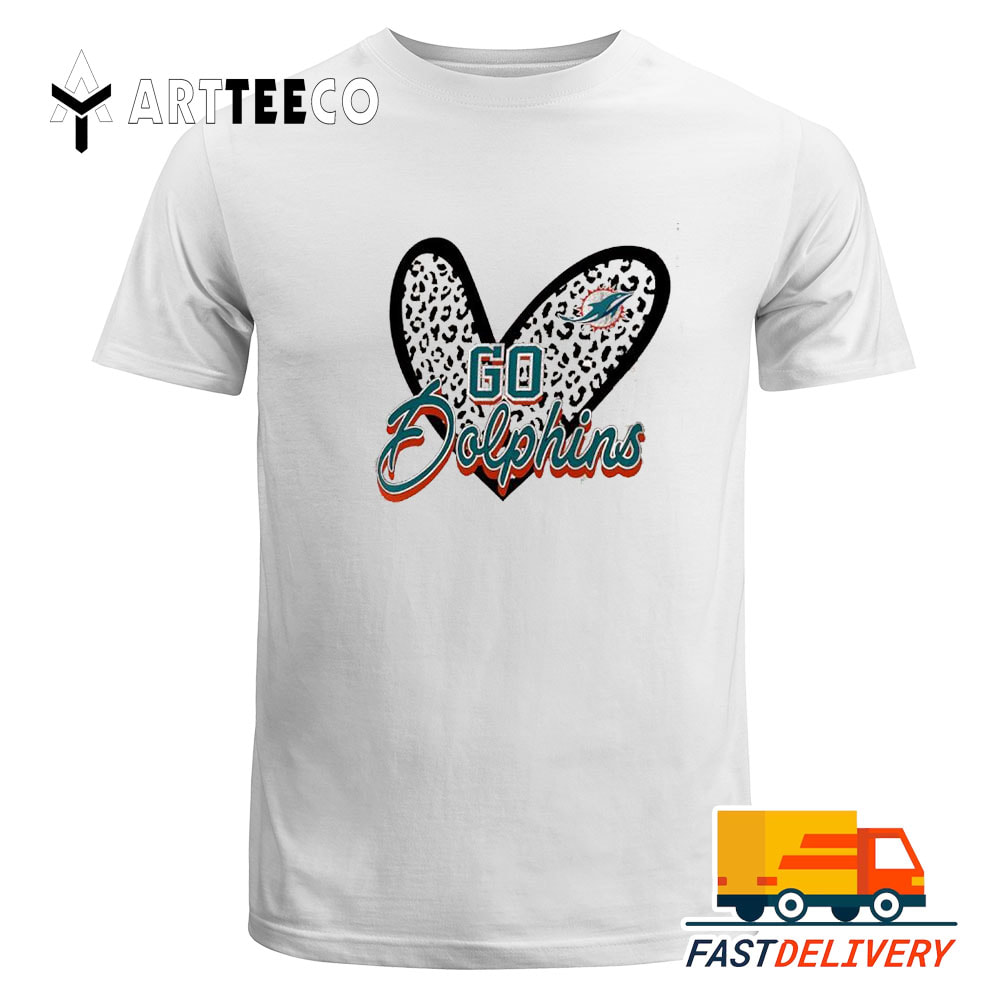 NFL Go Miami Dolphins Heart Fitted Leopard 2024 Logo T Shirt Gift For Football Fans 1