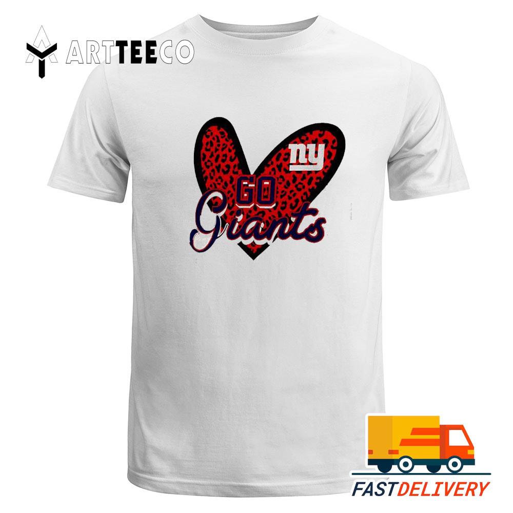 NFL Go New York Giants Heart Fitted Leopard 2024 Logo T Shirt Gift For Football Fans 1