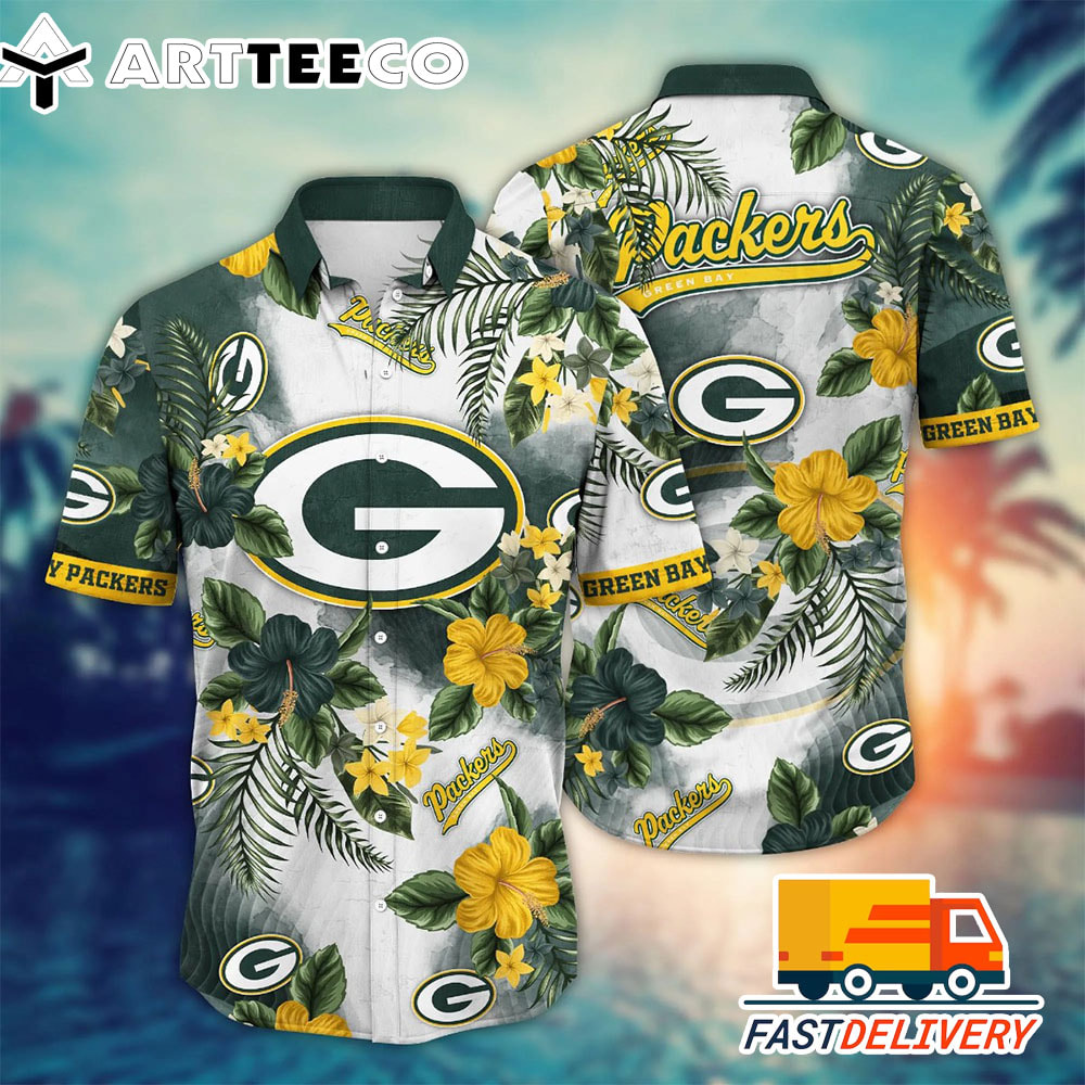 NFL Green Bay Packers Hawaiian Shirt Tropical Flower Gift For Fans Football Lover