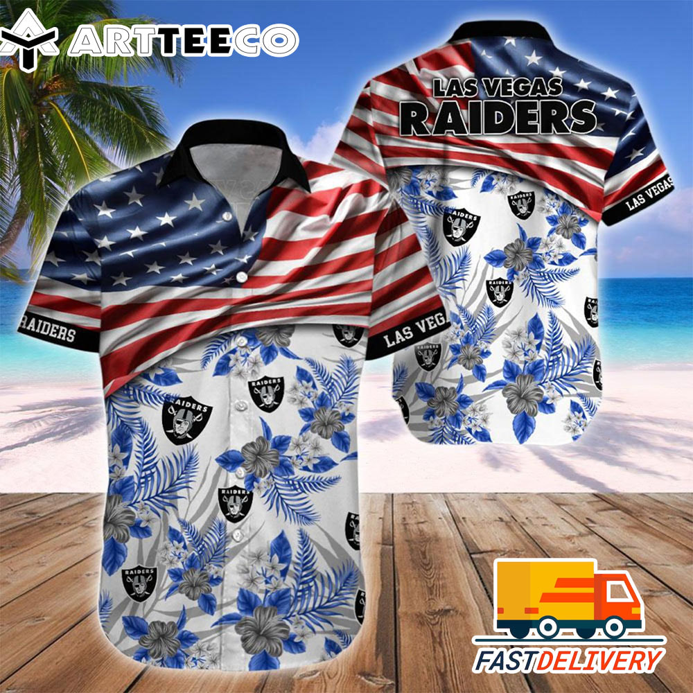 NFL Las Vegas Raiders Hawaiian Shirt Flag Us Style Gift For Fans Football Lover