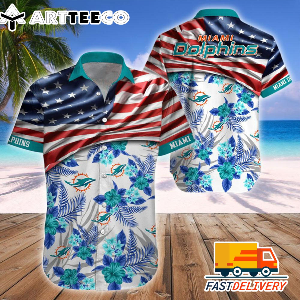 NFL Miami Dolphins Hawaiian Shirt Flag Us Style Gift For Fans Football Lover