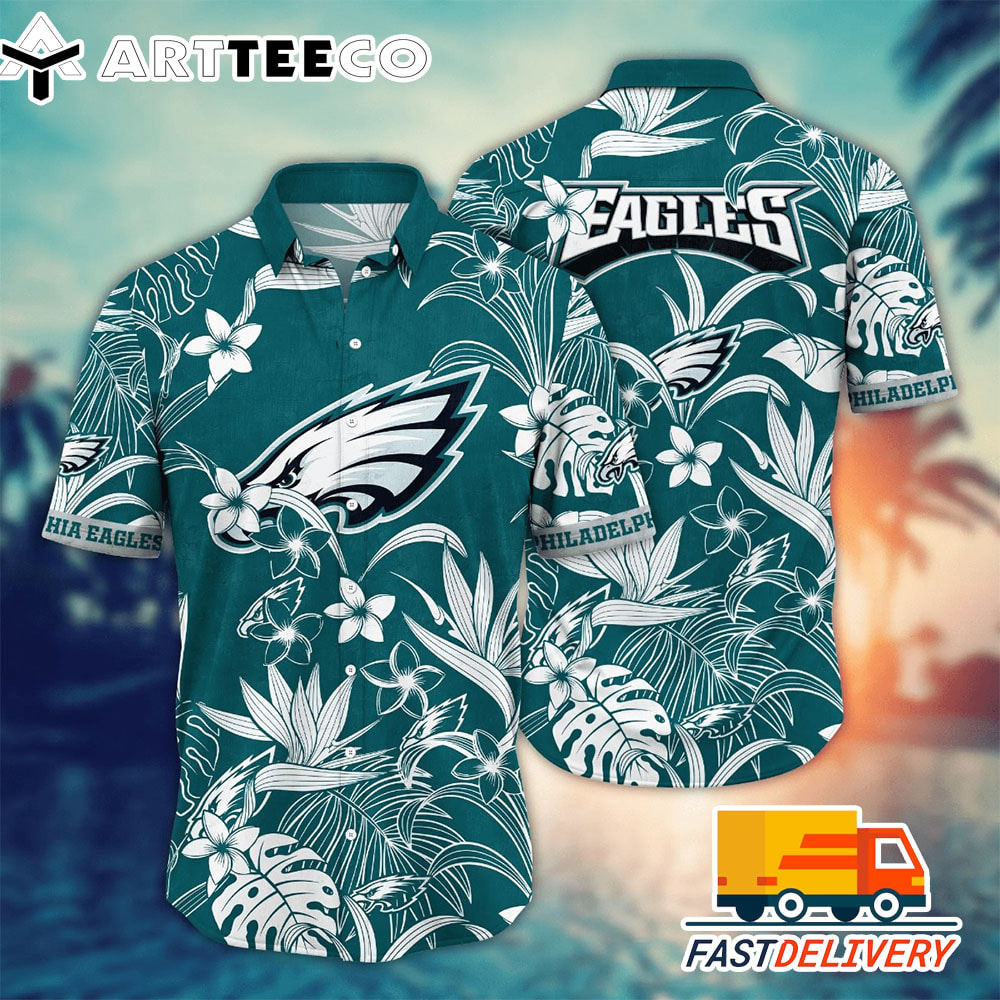 NFL Philadelphia Eagles Hawaiian Shirt Tropical Flower Gift For Fans Football Lover