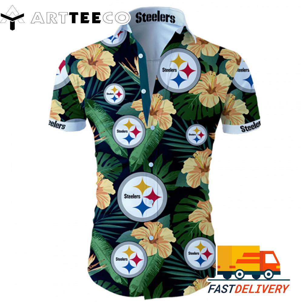 NFL Pittsburgh Steelers Hawaiian Shirt Tropical Flower For Fans1