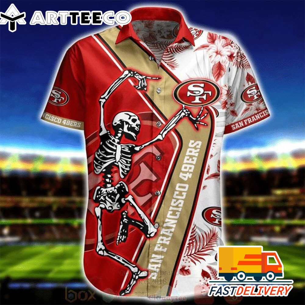 NFL San Francisco 49ers Hawaiian Shirt Dancing With Skeleton Gift For Fans Football Lover