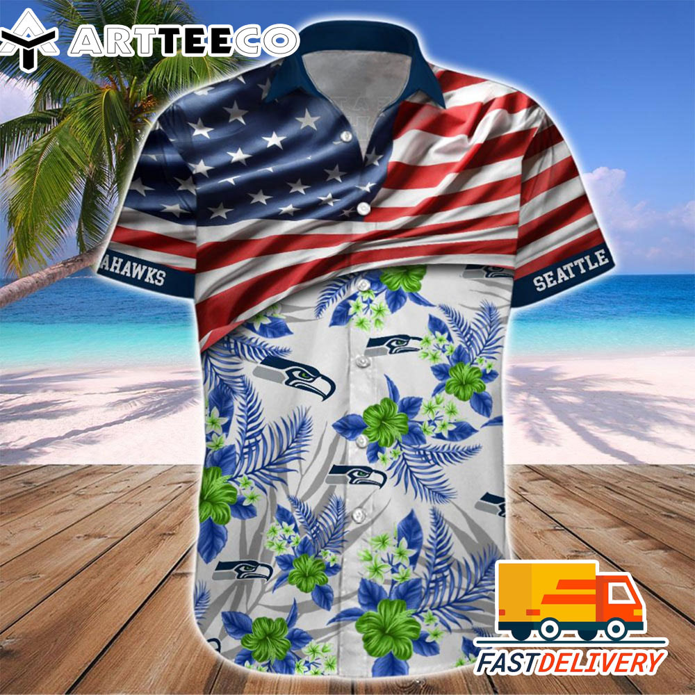 NFL Seattle Seahawks Hawaiian Shirt Flag Us Style Gift For Fans Football Lover