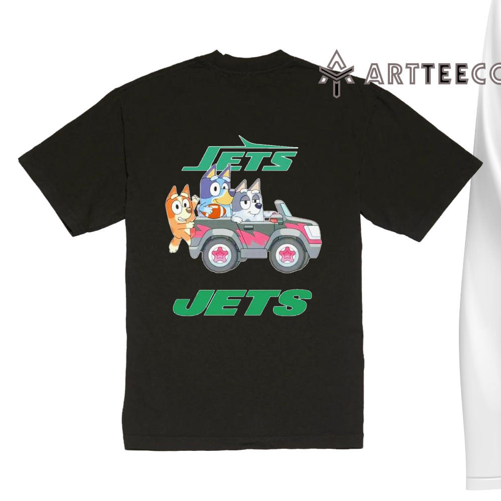 NFL The Bluey Characters Driving Car New York Jets Shirt Gift For Football Fans 1