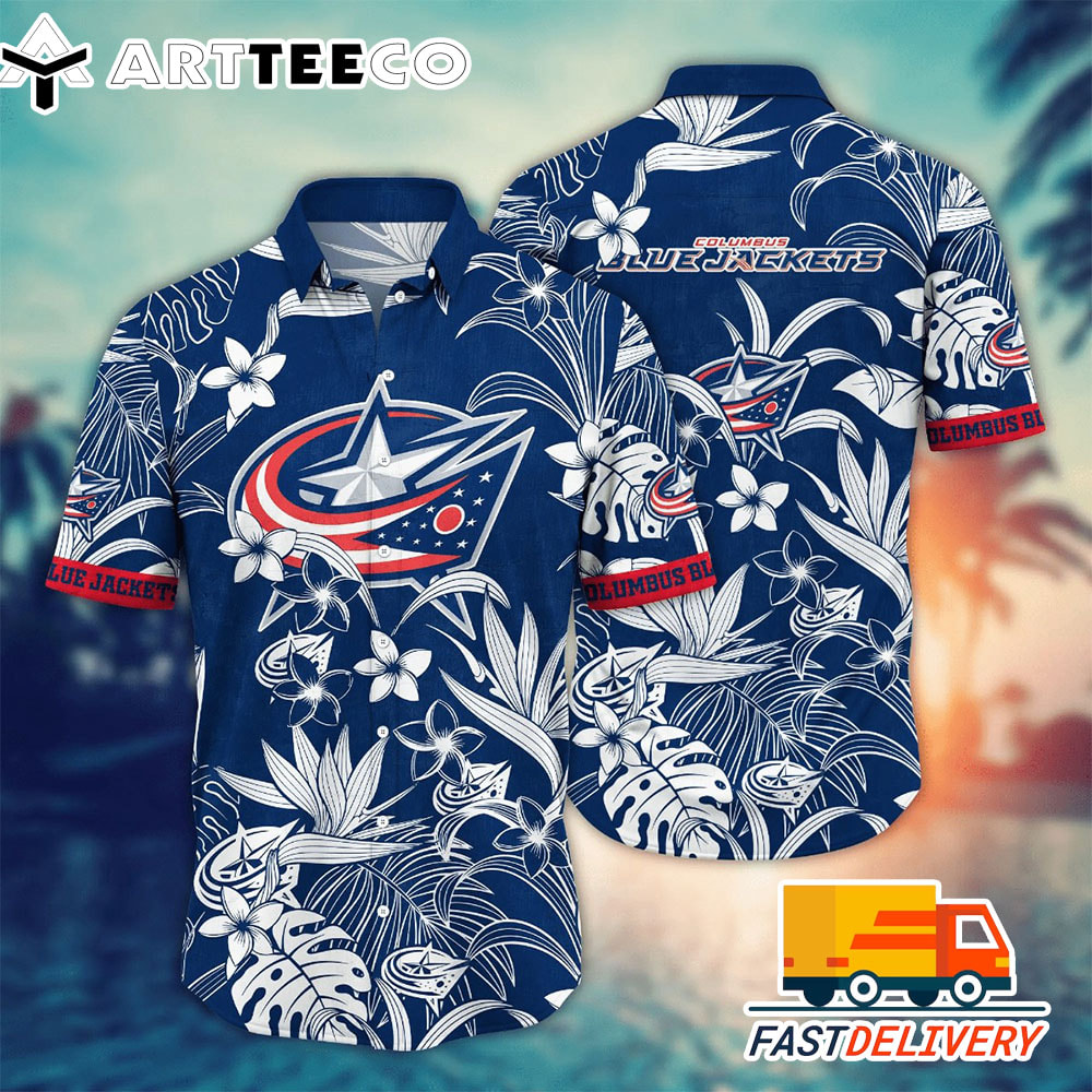 NHL Columbus Blue Jackets Hawaiian Shirt Tropical Flower Gift For Fans Football Lover