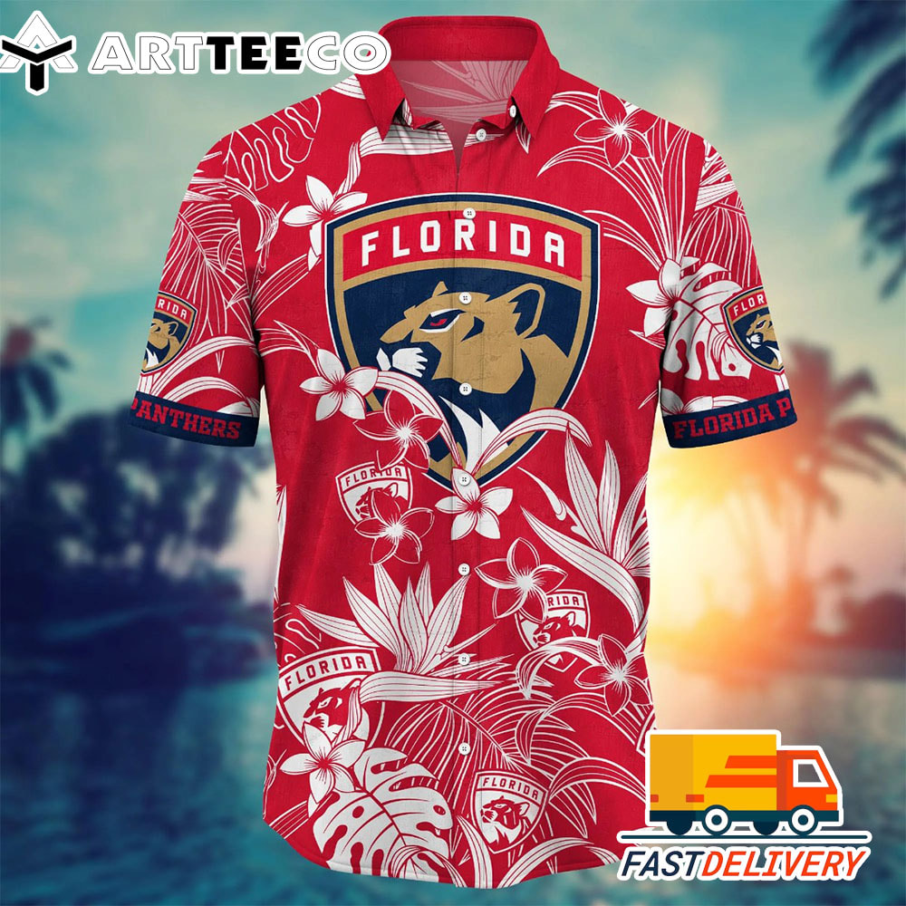 NHL Florida Panthers Hawaiian Shirt Tropical Flower Gift For Fans Football Lover