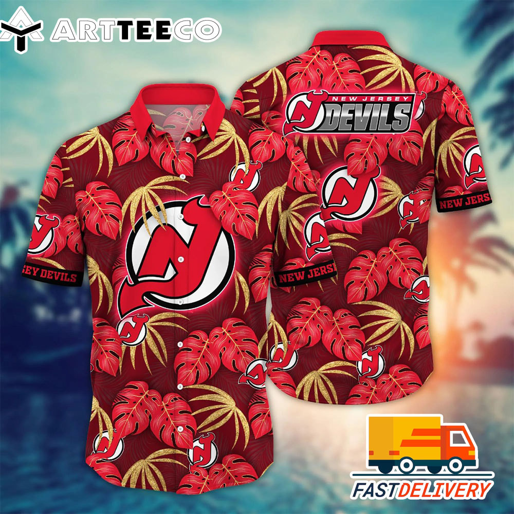 NHL New Jersey Devils Hawaiian Shirt Tropical Flower Gift For Fans Football Lover