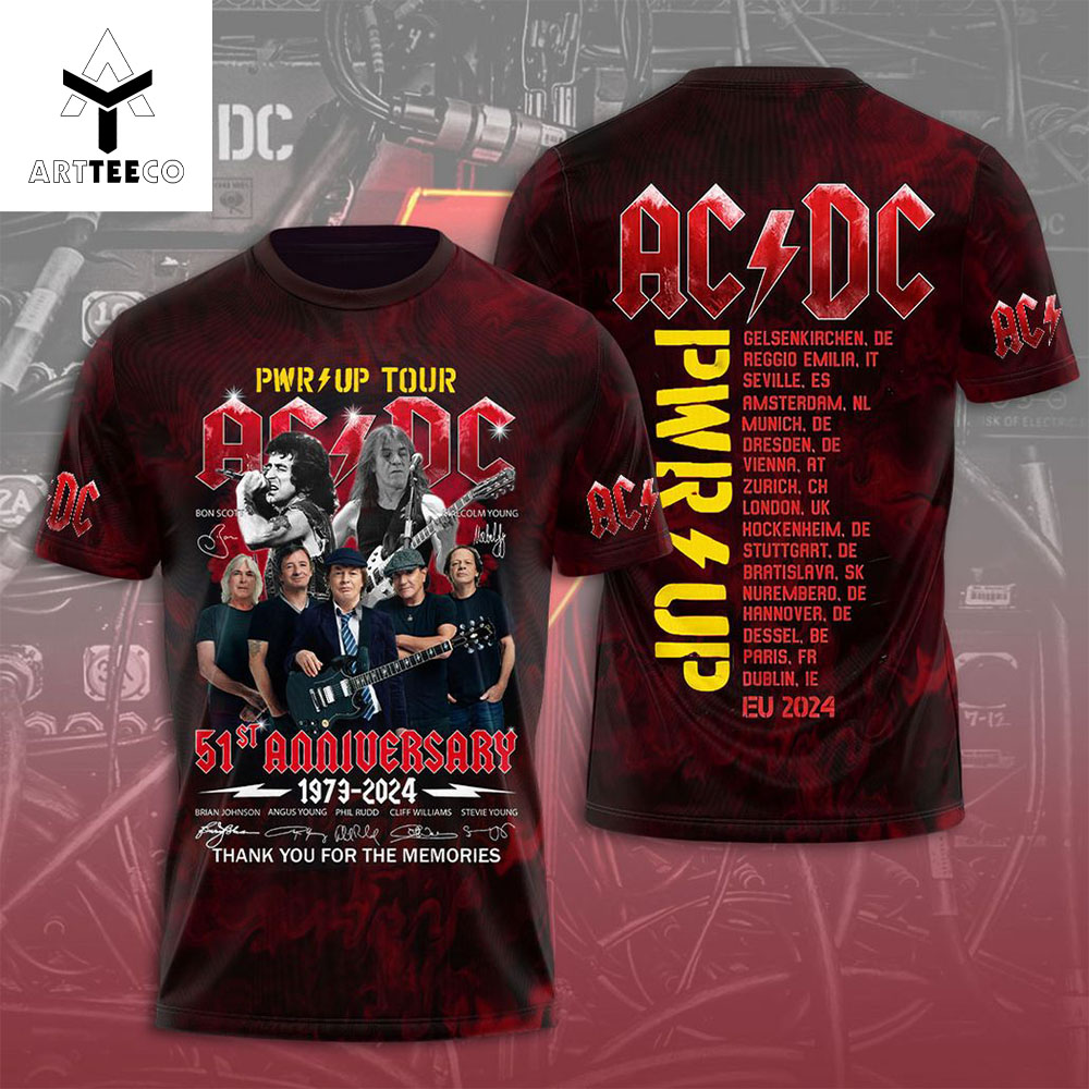 Pwr Up Tour Ac Dc 51st Anniversary 1973 2024 Signature Thank You For The Memories 3d T shirt