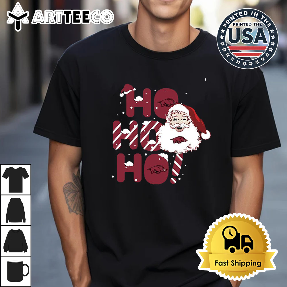 Arkansas Razorbacks Ho Ho Ho Santa Claus Christmas Retro T Shirt 1