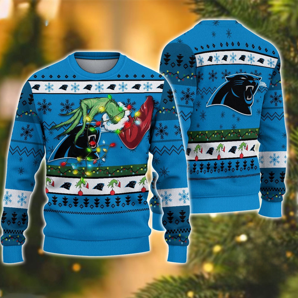 Carolina Panthers Special Grinch's Hand Football Christmas Ugly Sweater