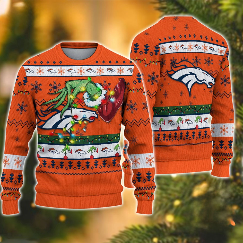 Denver Broncos Special Grinch's Hand Football Christmas Ugly Sweater