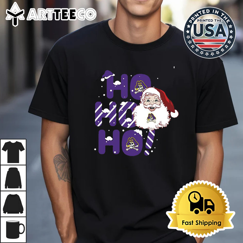 ECU Pirates Ho Ho Ho Santa Claus Christmas Retro T Shirt 1