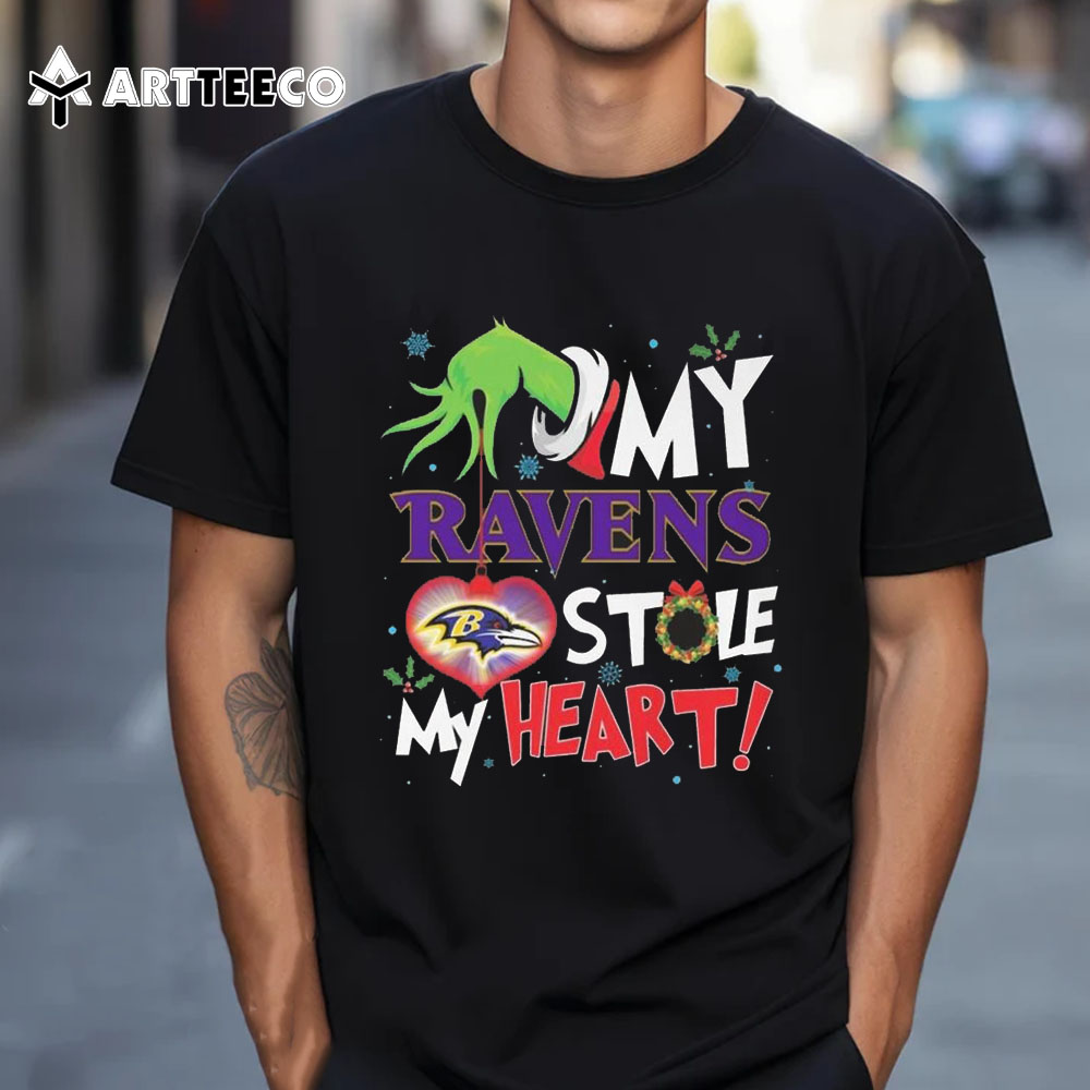 Grinch Hand My Baltimore Ravens Stole My Heart Football 2024 T Shirt