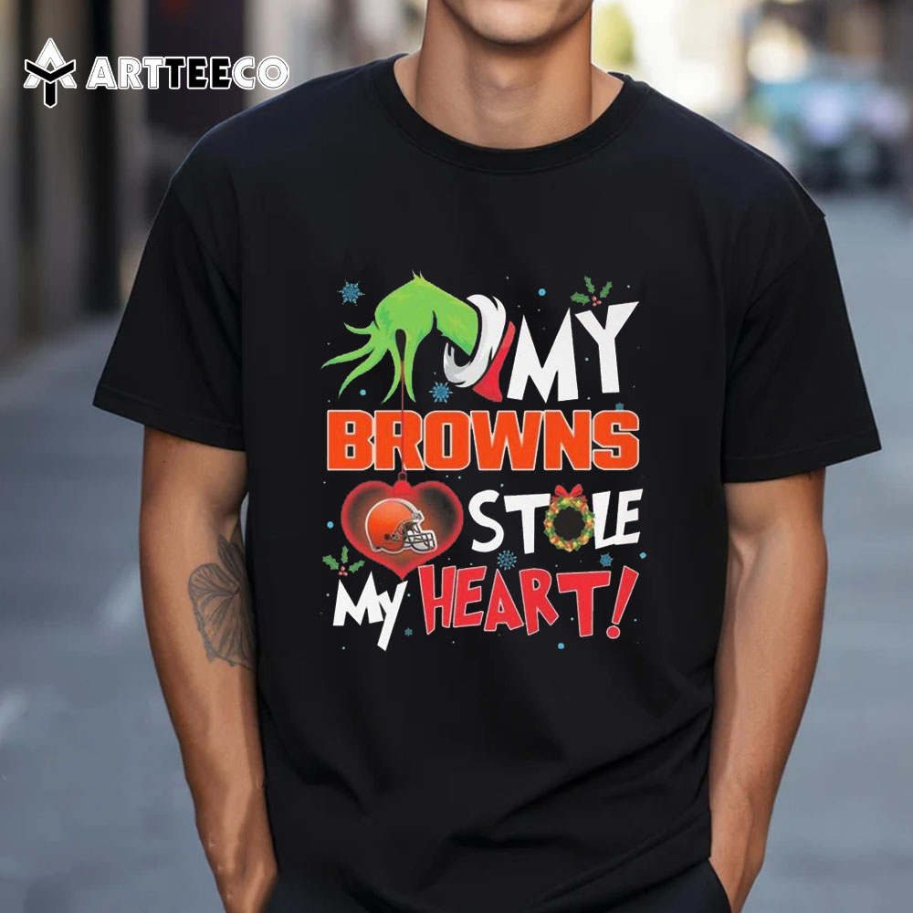 Grinch Hand My Cleveland Browns Stole My Heart Football 2024 T Shirt