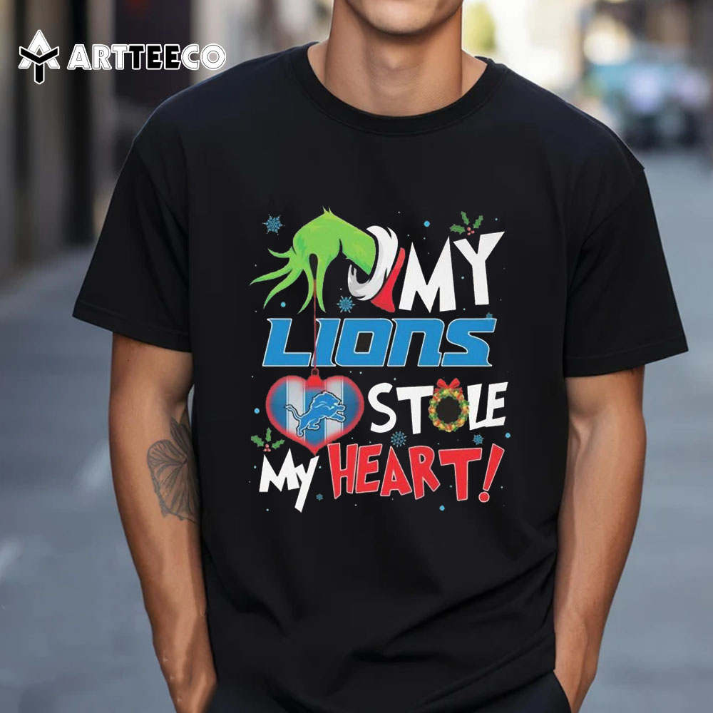 Grinch Hand My Detroit Lions Stole My Heart Football 2024 T Shirt