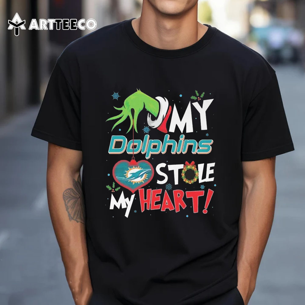 Grinch Hand My Miami Dolphins Stole My Heart Football 2024 T Shirt