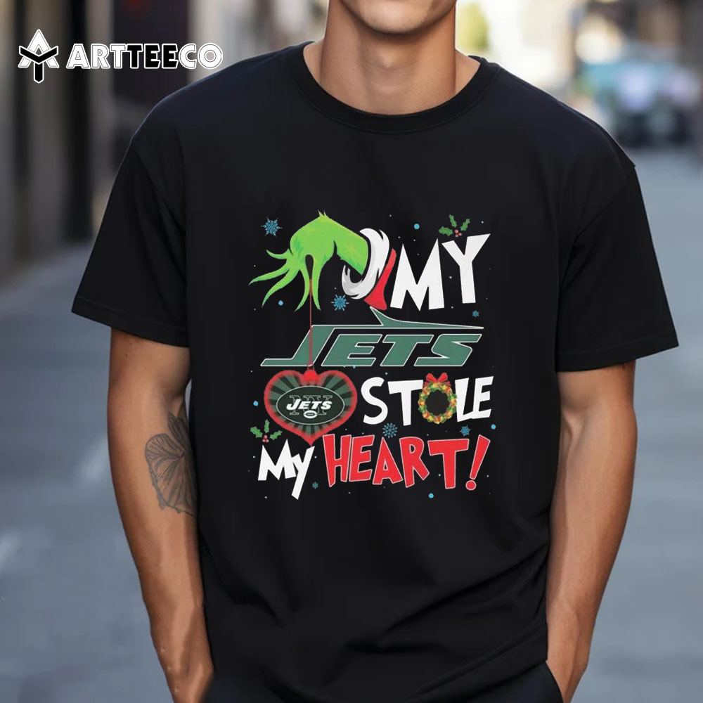 Grinch Hand My New York Jets Stole My Heart Football 2024 T Shirt