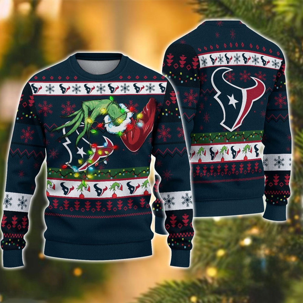 Houston Texans Special Grinch's Hand Football Christmas Ugly Sweater