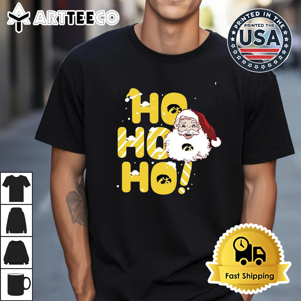 Iowa Hawkeyes Ho Ho Ho Santa Claus Christmas Retro T Shirt 1