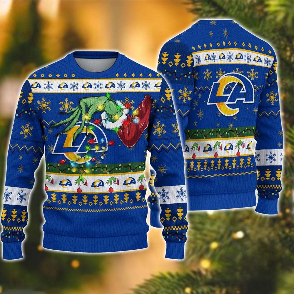 Los Angeles Rams Special Grinch's Hand Football Christmas Ugly Sweater