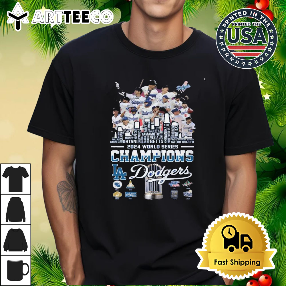 MLB Los Angeles Dodgers Skyline Player 2024 World Series Champions T Shirt 1